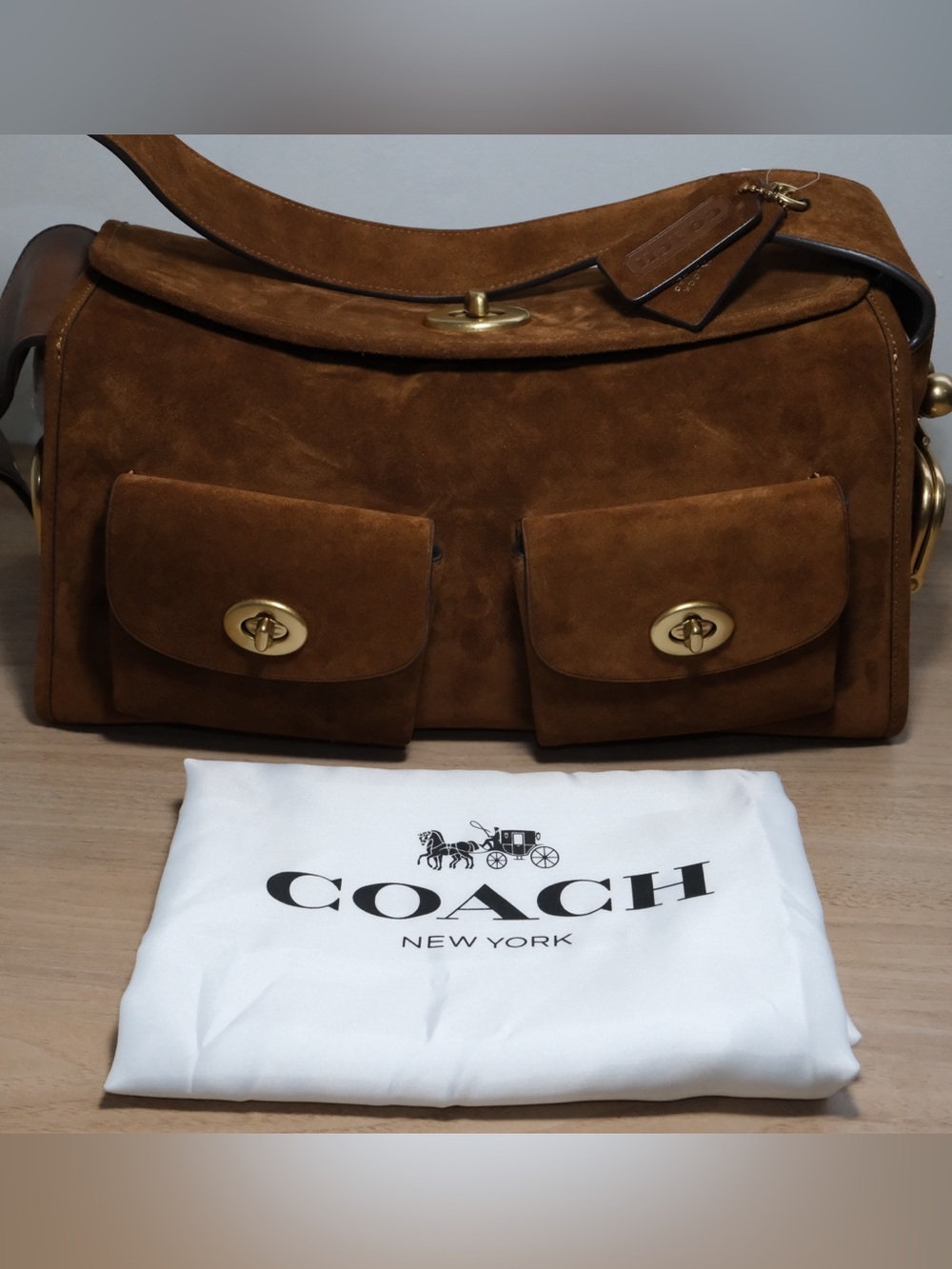 Coach Chestnut Brown Suede Turnlock Haversack Bag - Picture 15 of 16